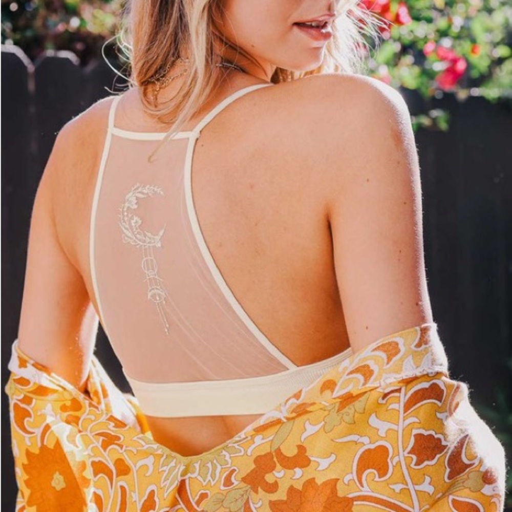 Bohemian Butter Crescent Moon Mesh Tattoo Racerback Bralette XS/S M/L